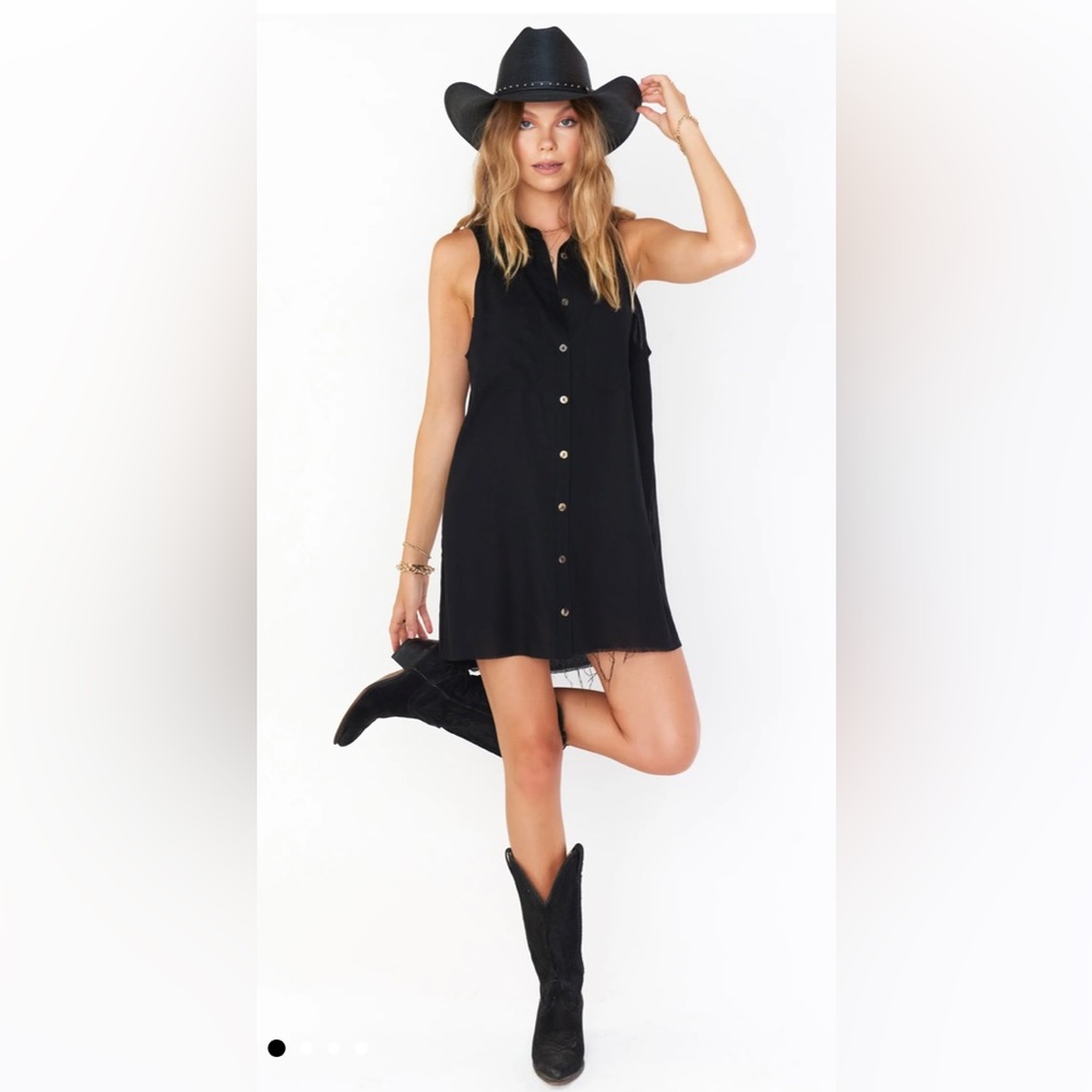 Mumu Basic Button Up Dress in Black Linen Sleeveless Raw Hem Size Medium
